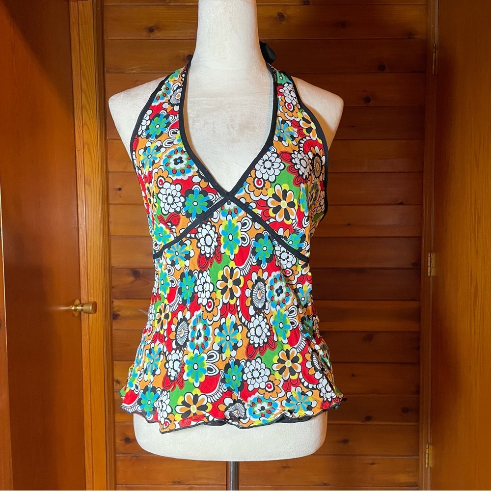 Vintage Y2K Flower Power Hippie  Halter Top Sz Medium